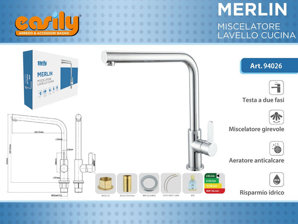Miscelatore da cucina MERLIN con bocca squadrata