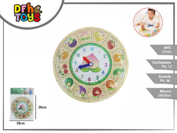 Puzzle orologio in legno con frutta, 28 cm