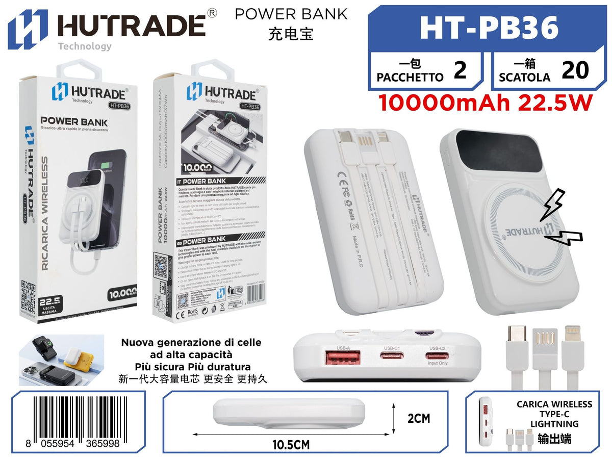 HT-PB36 POWER BANK RICARICA WIRELESS CON FILO CON DISPLAY BATTERIA