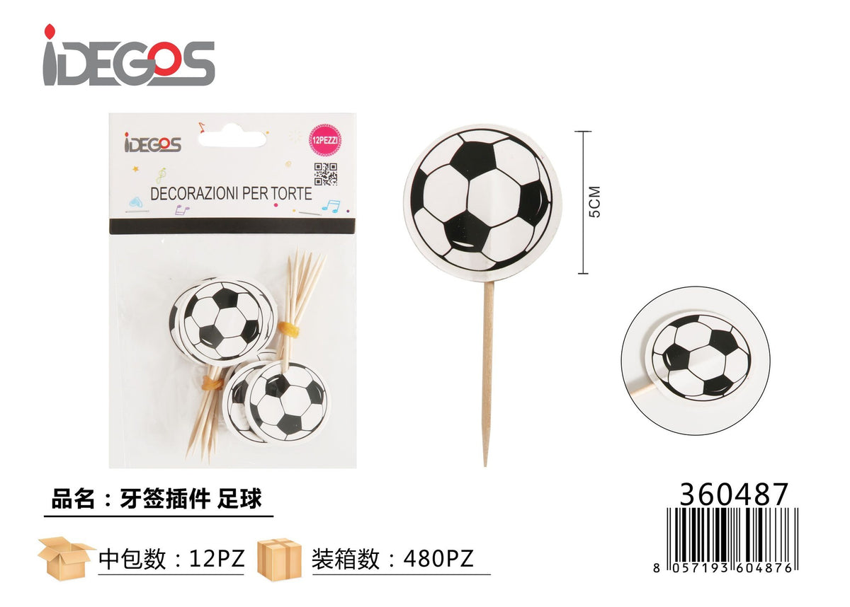 Stecchini decorativi Calcio, 12 pezzi