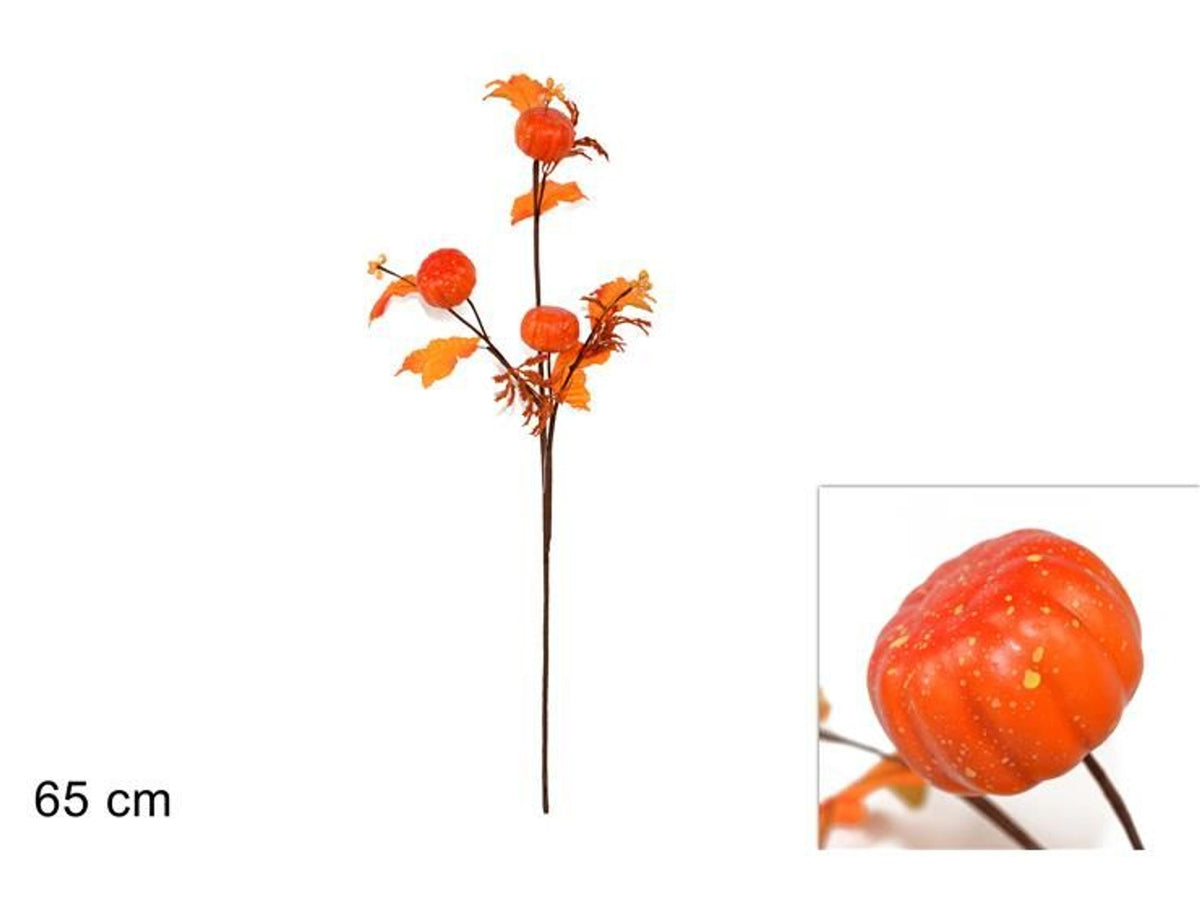 Stelo decorativo con zucche e foglie, 65 cm