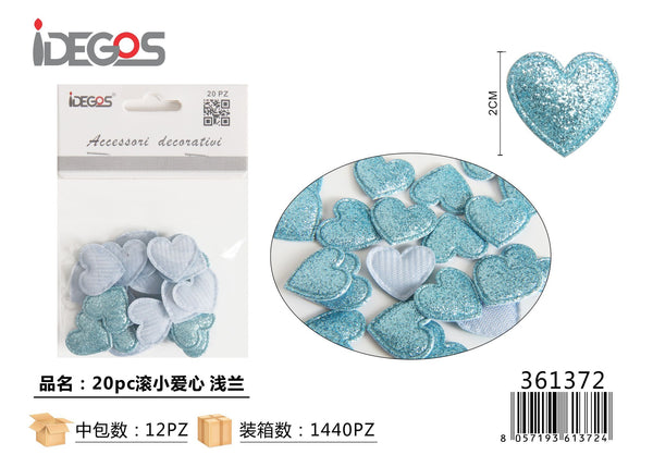 Set di 20 cuoricini decorativi glitterati
