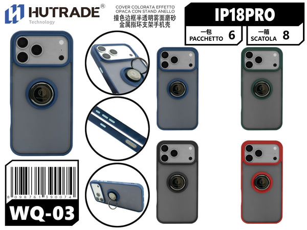 WQ-03 COVER COLORATA EFFETTO OPACA CON STAND ANELLO IP18 PRO