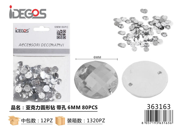 Strass tondi in acrilico con foro