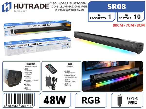 SR08 SOUNDBAR BLUETOOTH CON ILLUMINAZIONE RGB PER TV DA 48W