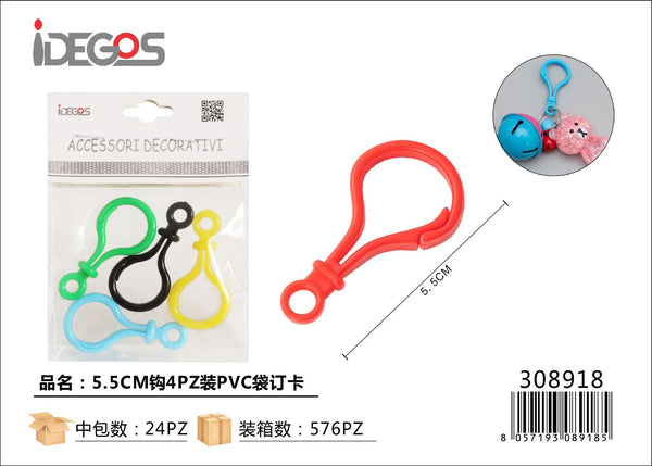 Set di 4 ganci per portachiavi colorati, 5,5 cm