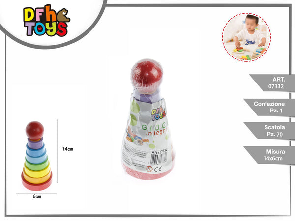 Torre impilabile in legno con anelli colorati, 14 cm