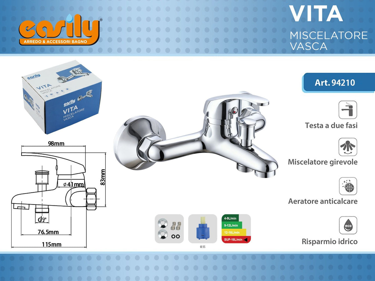 Miscelatore da parete per vasca VITA
