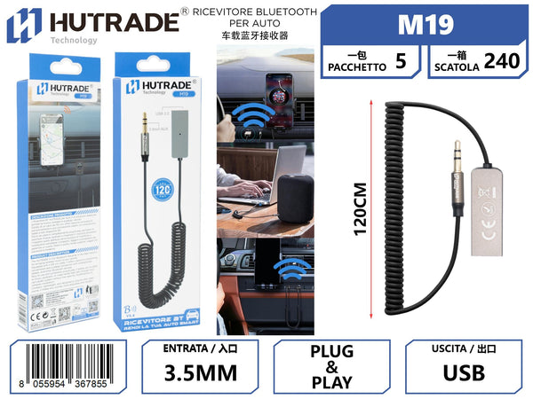 M19 RICEVITORE BLUETOOTH PER AUTO 3.50MM AUX/USB 2.0