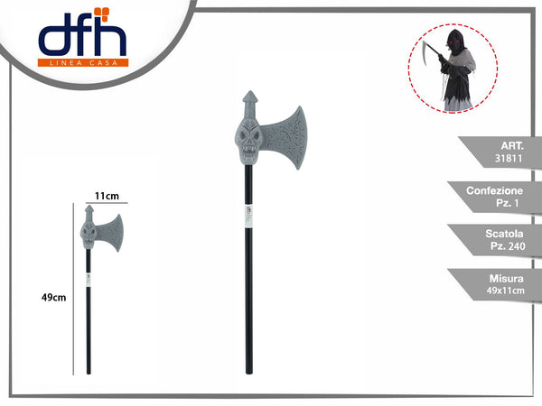 Ascia finta con teschio per Halloween, 49 × 11 cm