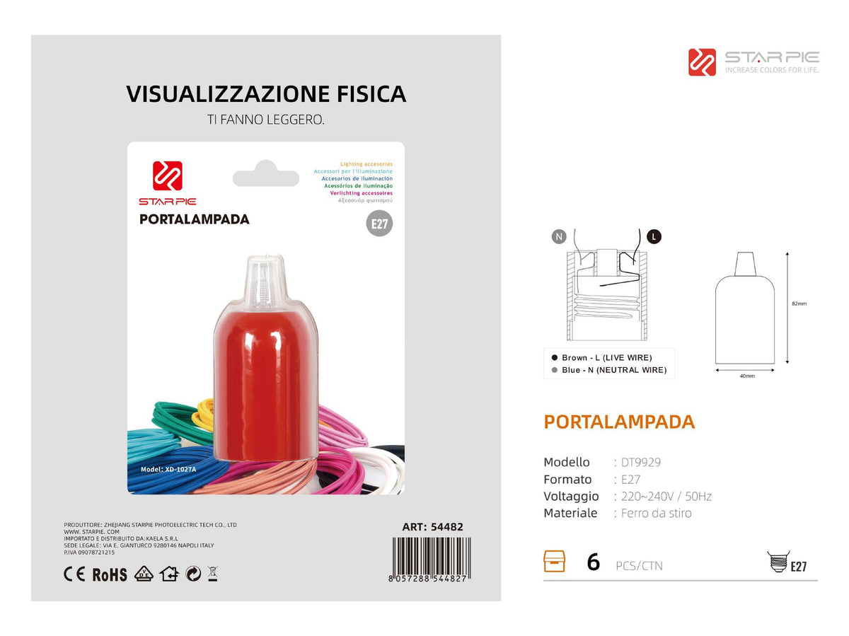 Portalampada DT9929 in metallo, rosso