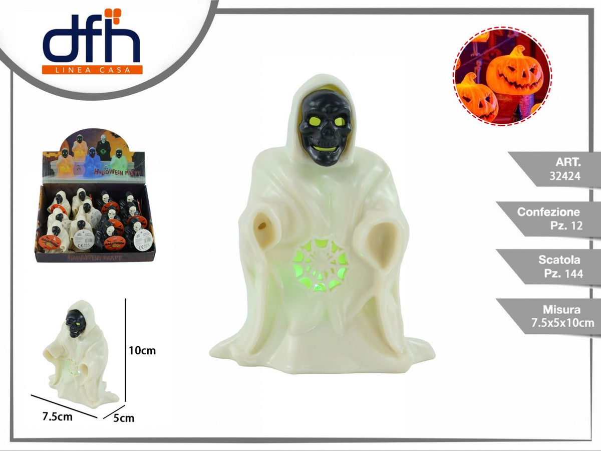 Decorazione luminosa con teschio incappucciato, 10 cm