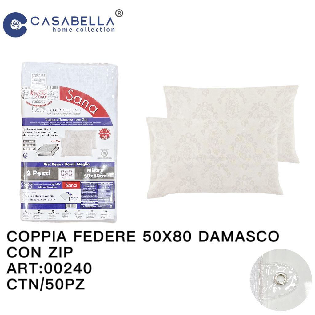 Coppia Federe 50X80 Damasco con Zip