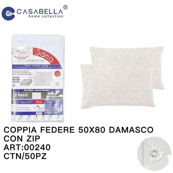 Coppia Federe 50X80 Damasco con Zip
