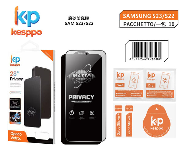 Pellicola protettiva per Samsung Galaxy S23 / S22 – in vetro temperato, opaca, privacy