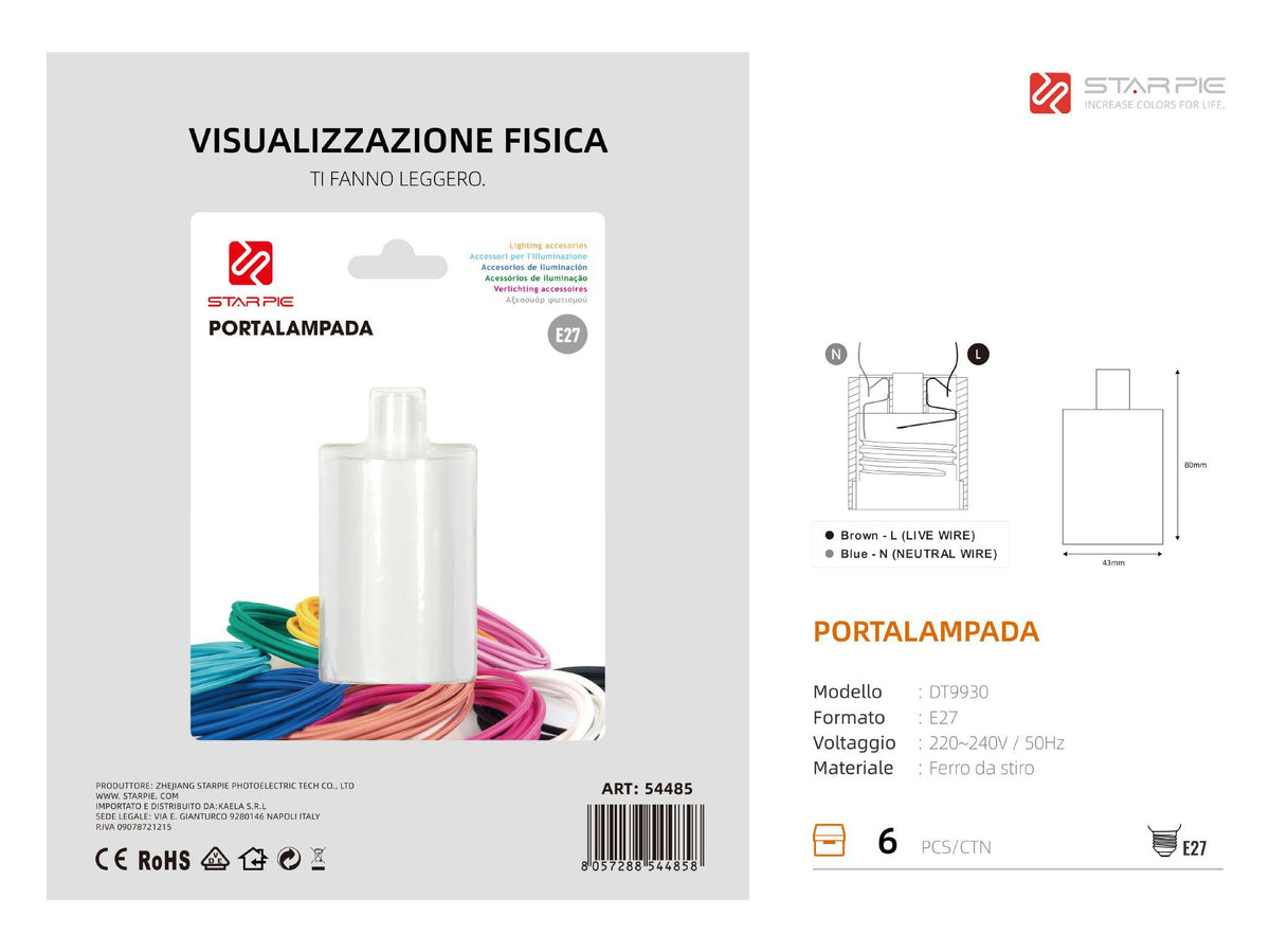 Portalampada DT9930 in metallo, bianco opaco