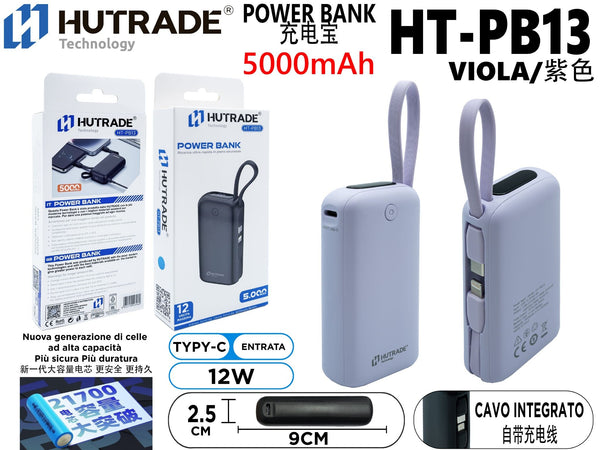 HT-PB13 POWER BANK CON FILO 5000MAH DISPLAY BATTERIA VIOLA