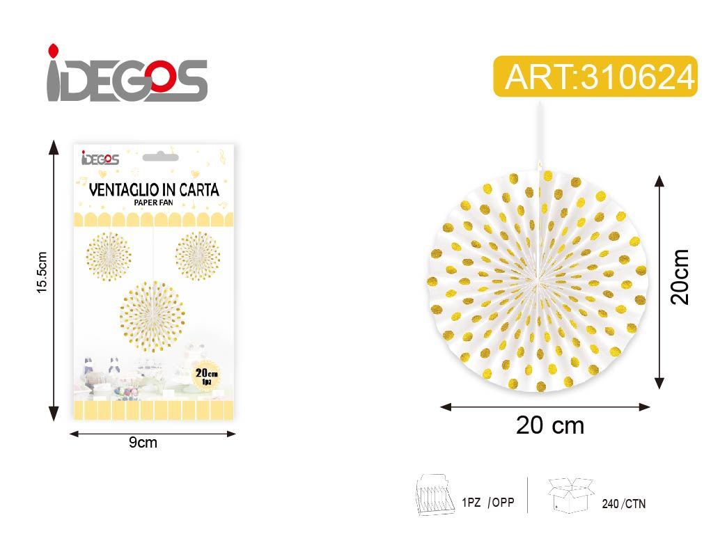 Decorazione a ventaglio, oro a pois
