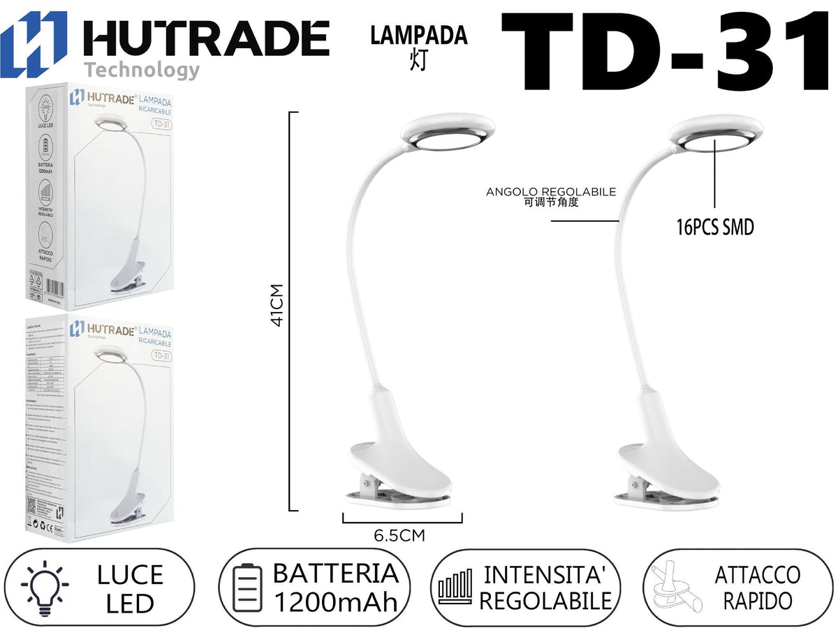 TD-31 LAMPADA DA TAVOLO A PINZA RICARICABILE 20LED