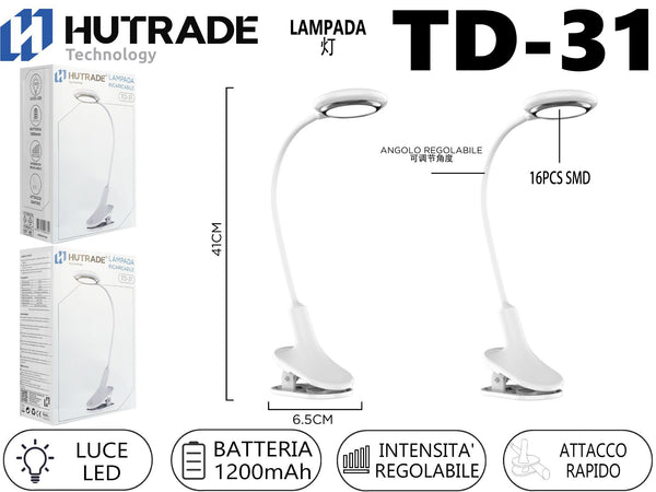 TD-31 LAMPADA DA TAVOLO A PINZA RICARICABILE 20LED