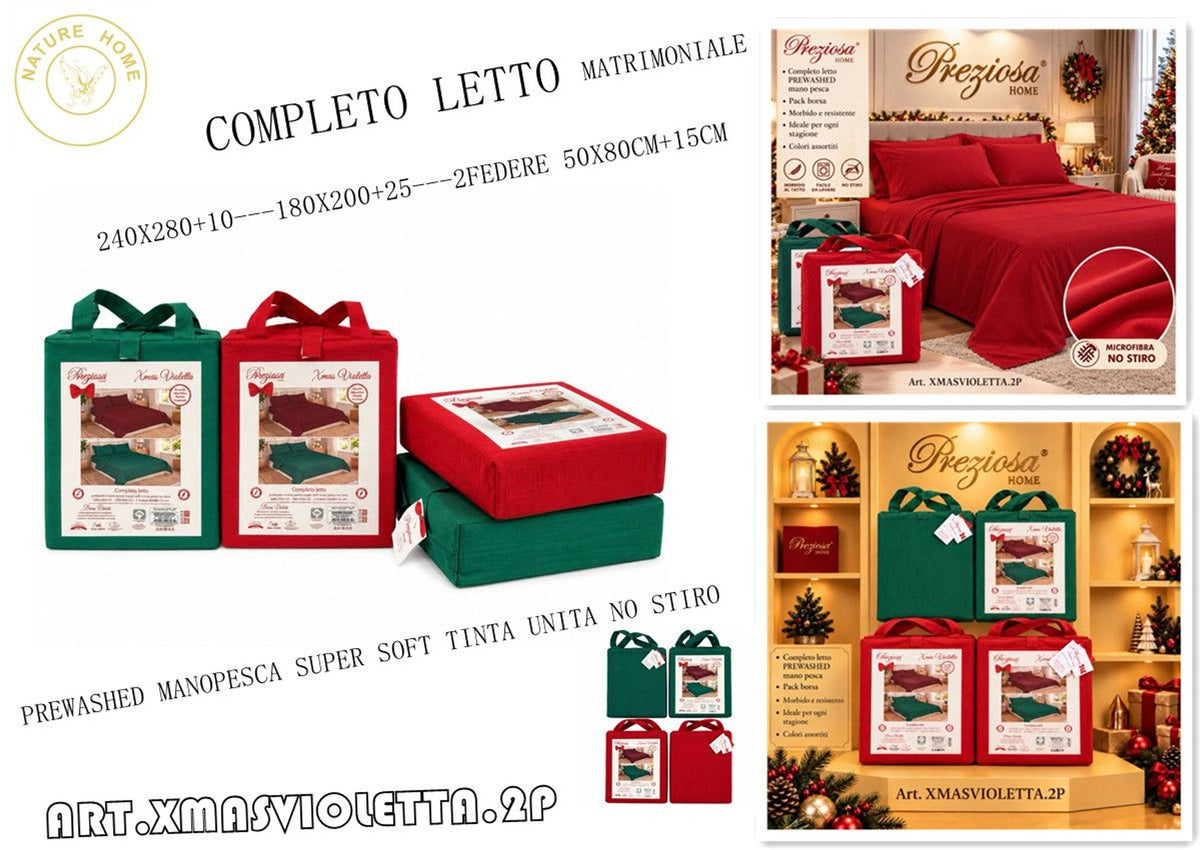 Completo letto matrimoniale natalizio XMAS VIOLETTA 2P