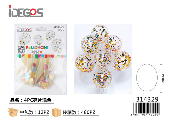 Palloncini con coriandoli assortiti, 4 pezzi