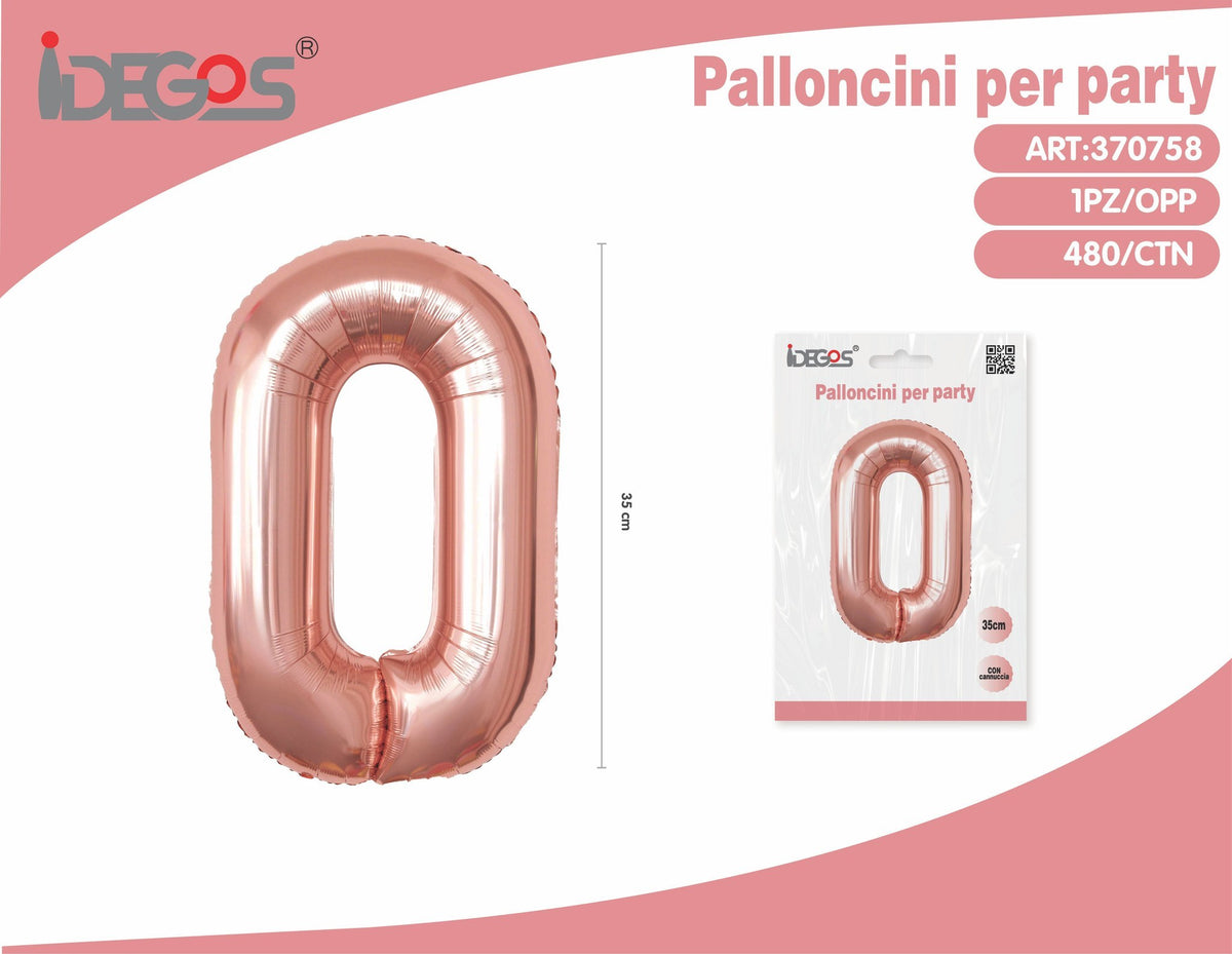 Palloncino Numero 0 Oro Rosa 35cm