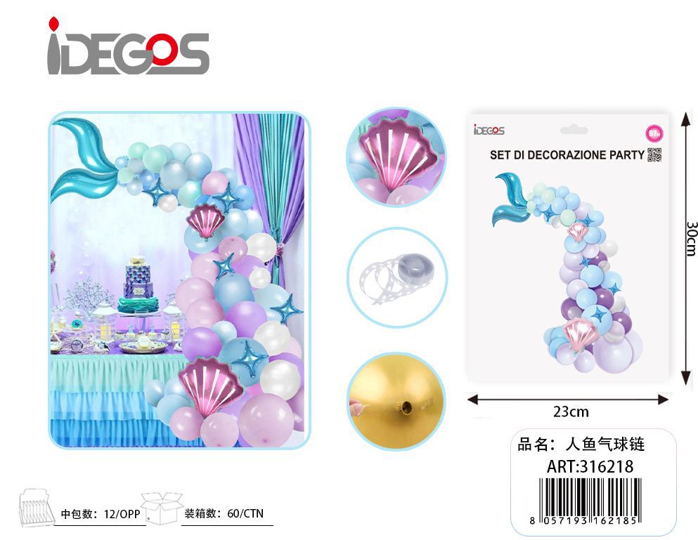 Kit ghirlanda di palloncini con coda di sirena blu e conchiglia