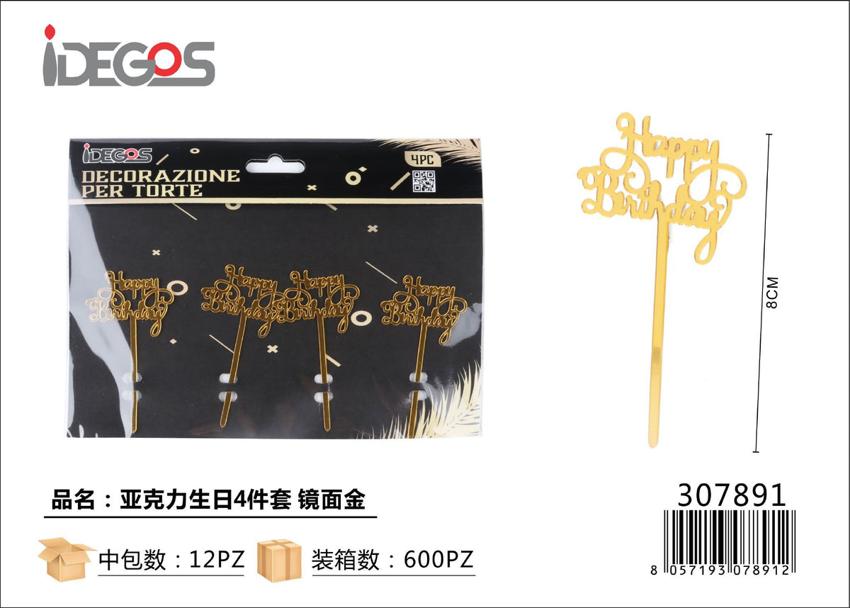 Decorazioni di compleanno in acrilico oro a specchio, 4 pezzi