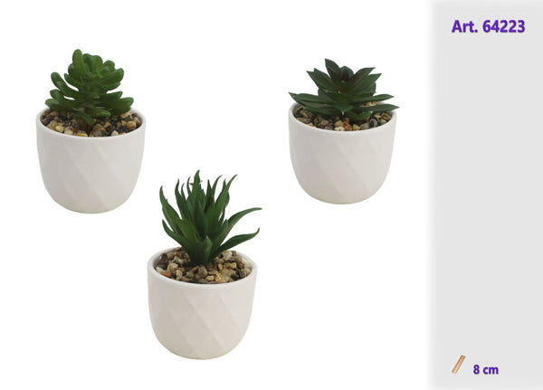 Pianta artificiale con vasetto bianco in ceramica, 8 cm