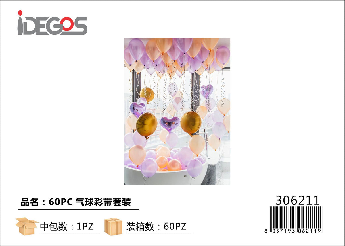 Set decorativo di palloncini e accessori colorati, 60 pezzi