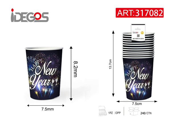 Bicchieri di carta Happy New Year con fuochi, 12 pezzi