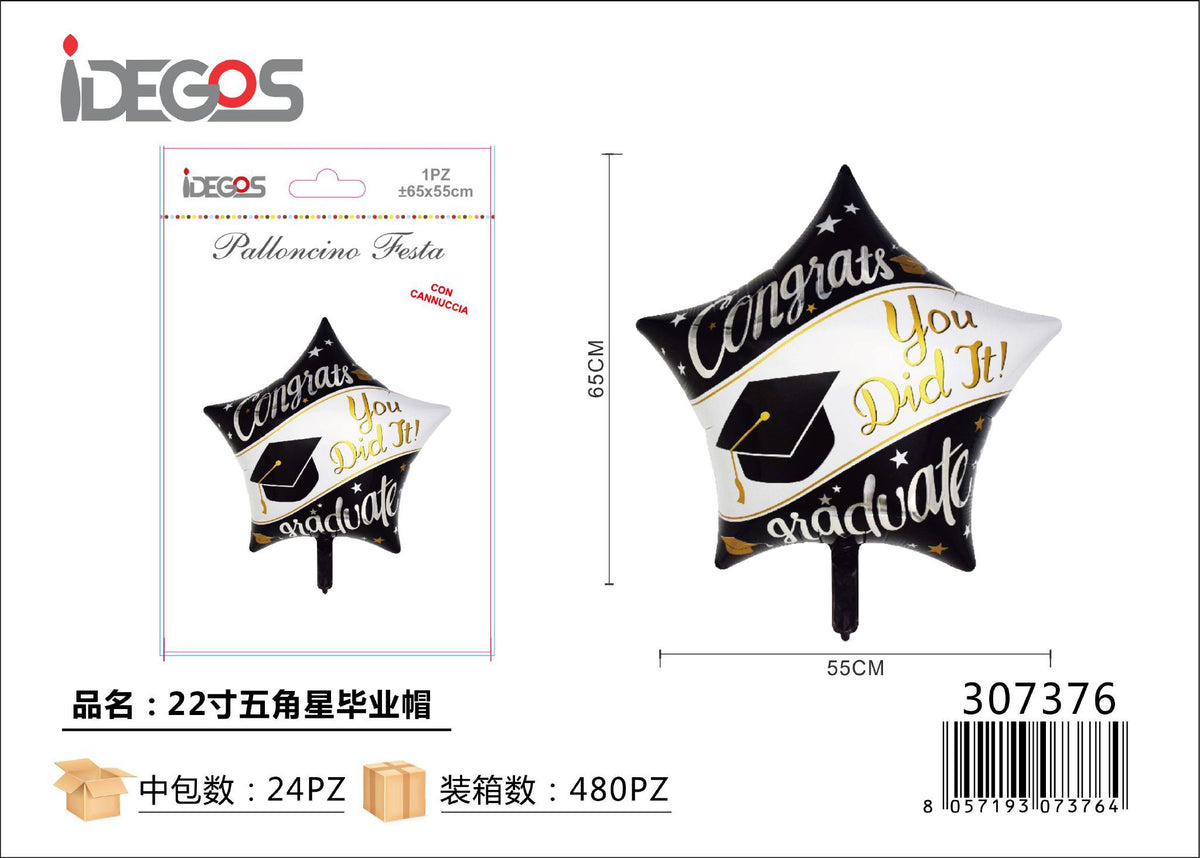 Palloncino foil a stella Laurea, 22 pollici