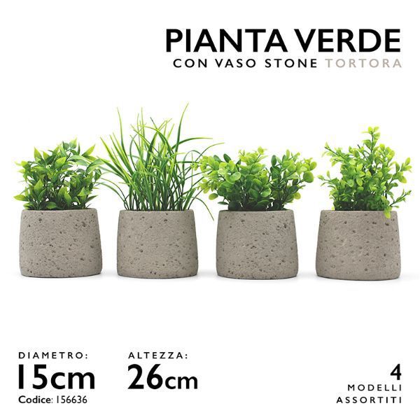 Pianta artificiale verde con vaso effetto pietra tortora, 26 cm