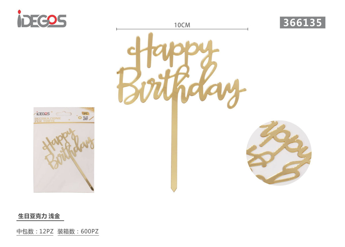 Decorazione di compleanno in acrilico oro chiaro