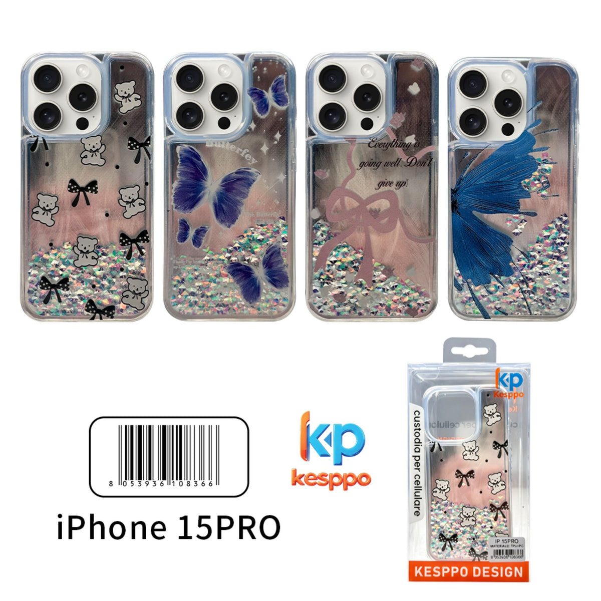 Custodia per iPhone 15 Pro – con liquido e glitter