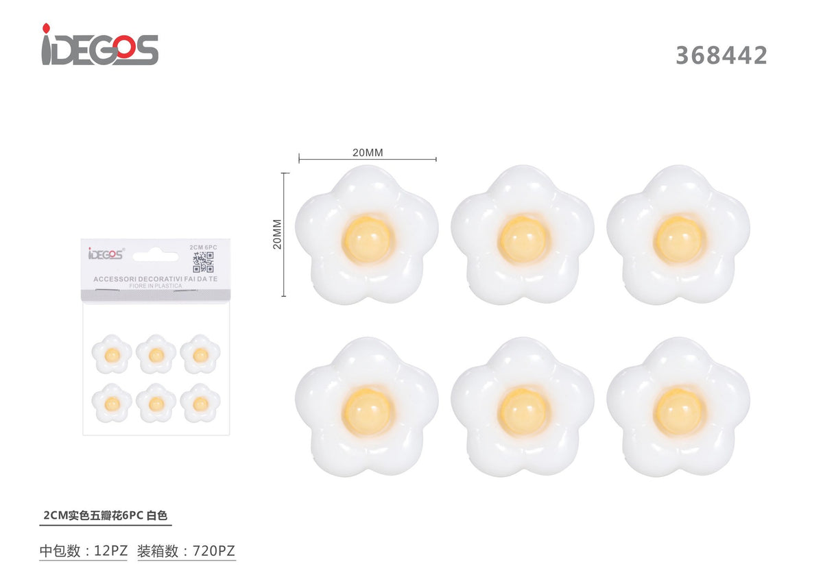 Fiori decorativi in plastica a cinque petali, 20 mm, 6 pezzi