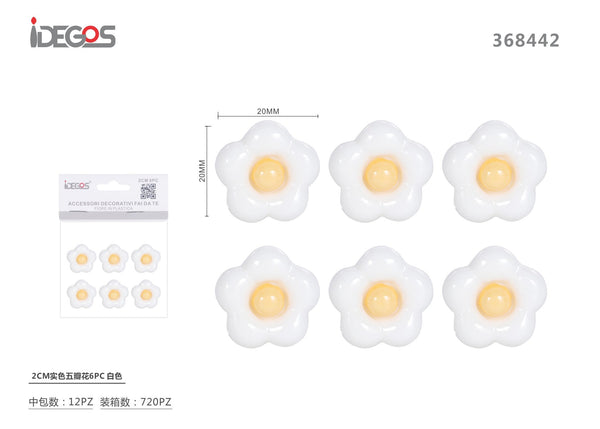 Fiori decorativi in plastica a cinque petali, 20 mm, 6 pezzi