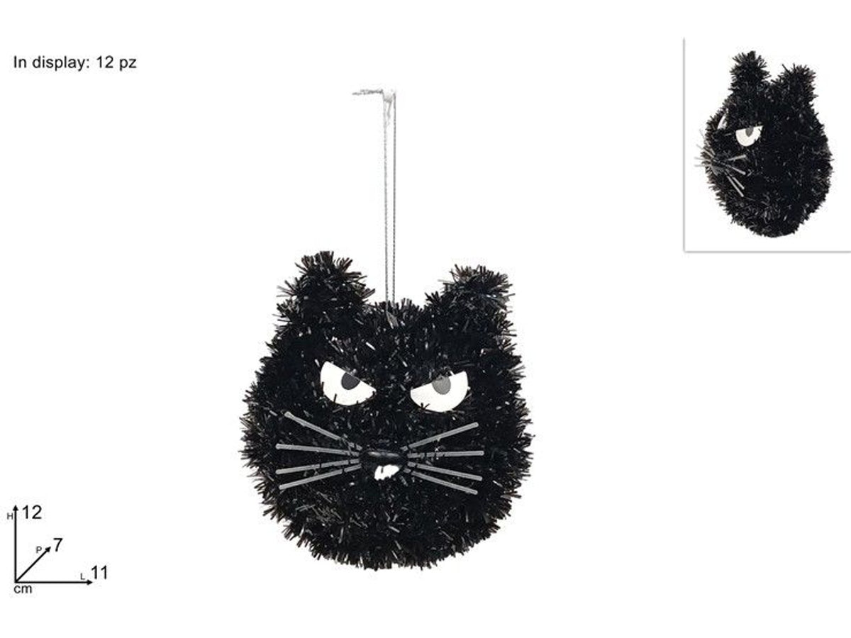 Decorazione da appendere a volto di gatto nero, 12 cm