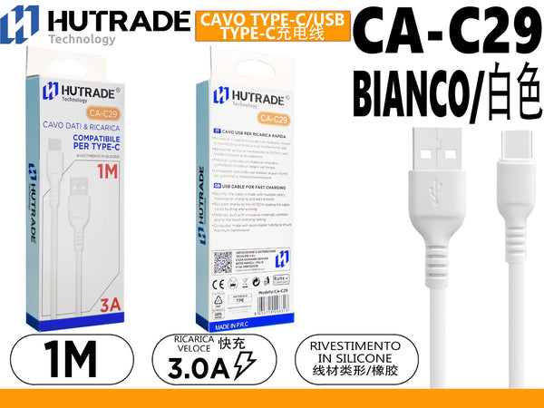 Cavo USB-A/USB-C HUTRADE CA-C29, 1 m, 3 A, bianco