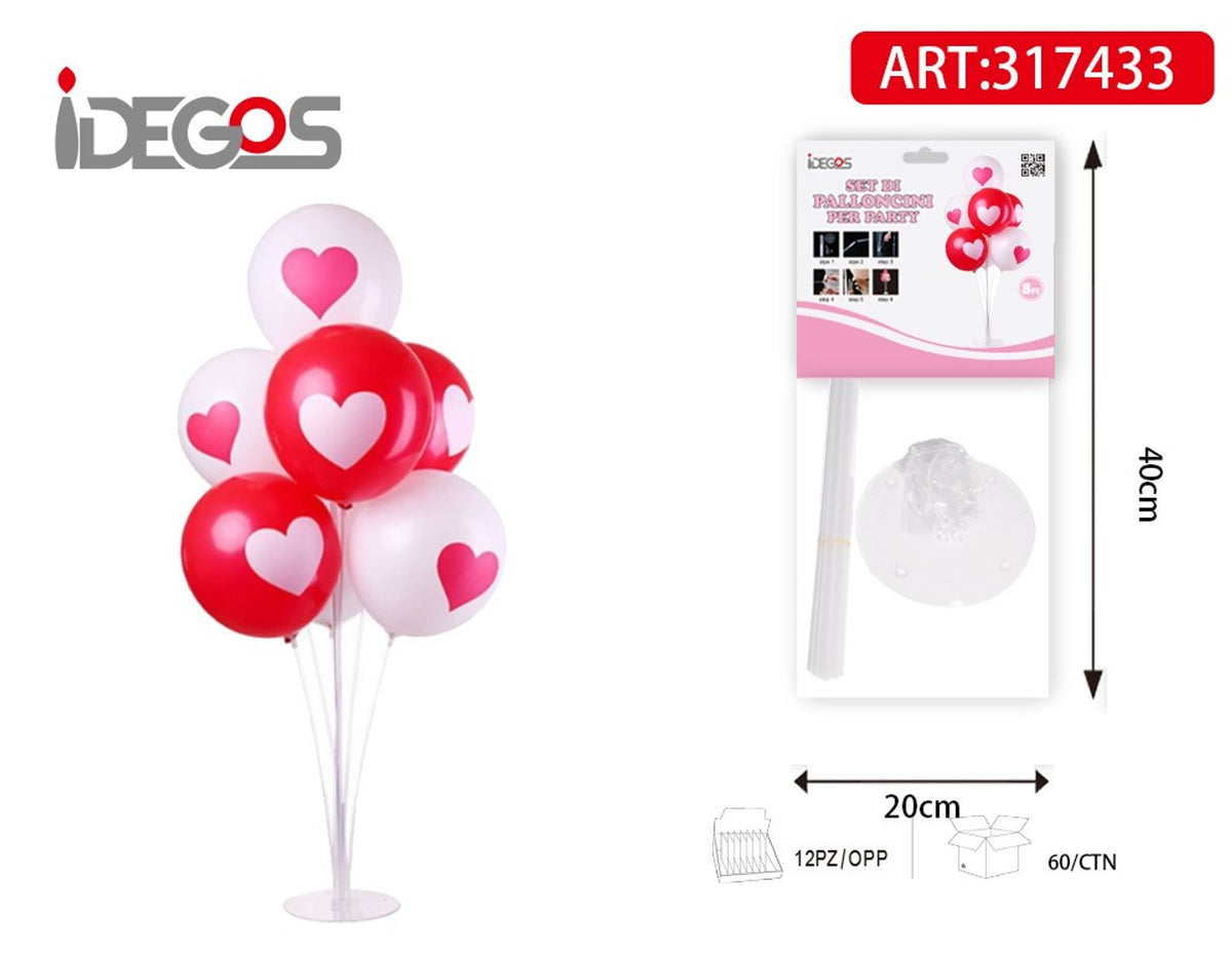 Set da tavolo di palloncini rossi e bianchi con cuori