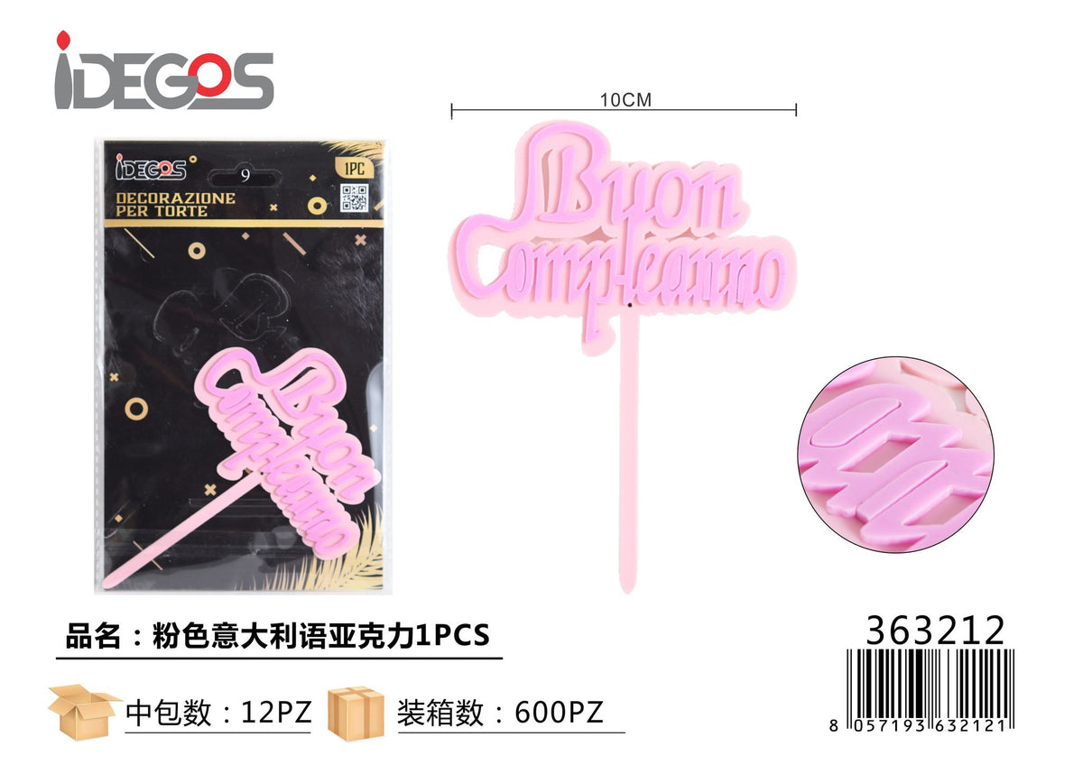 Decorazione in acrilico rosa con scritta italiana