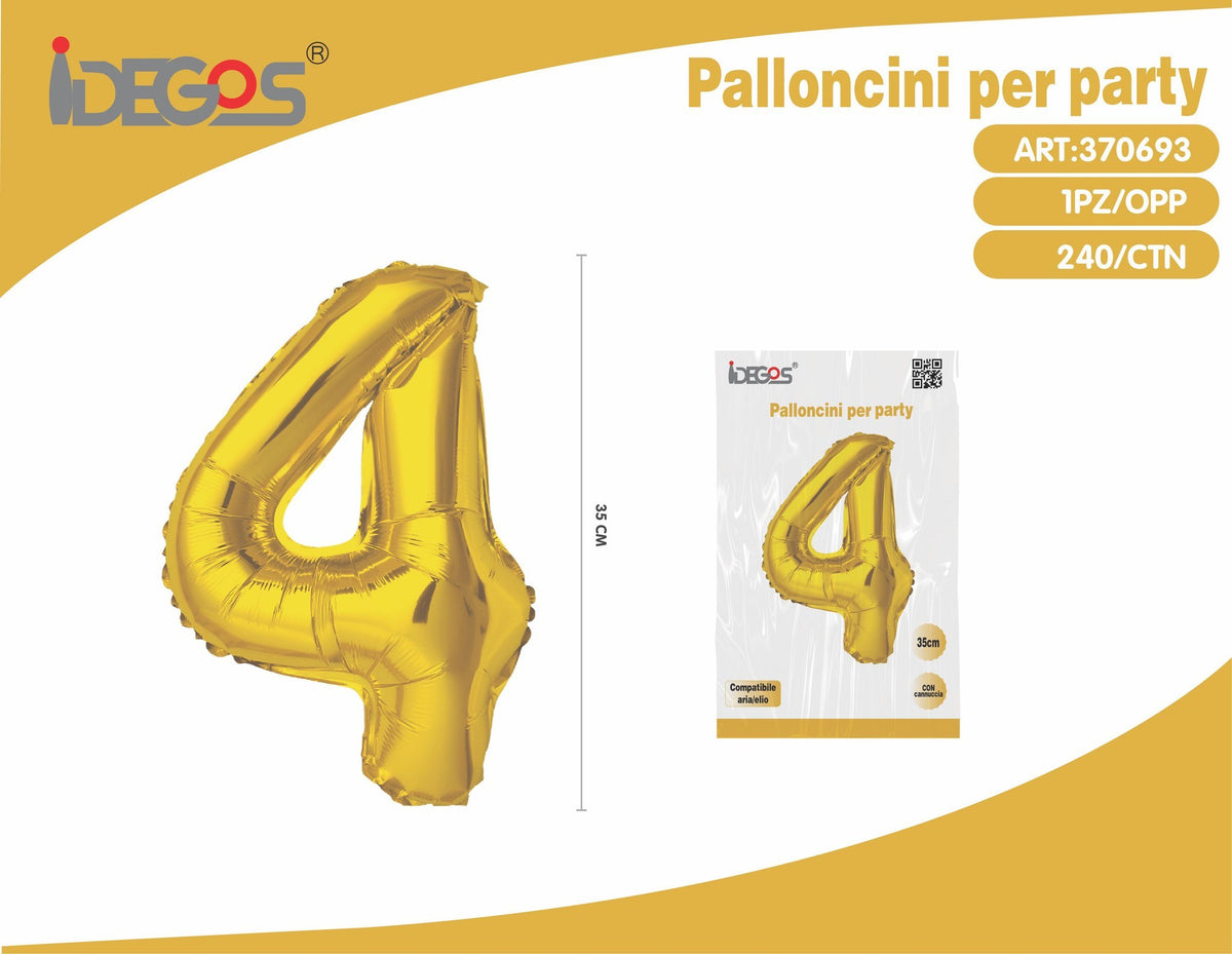 Palloncino Numero 4 Oro 35cm