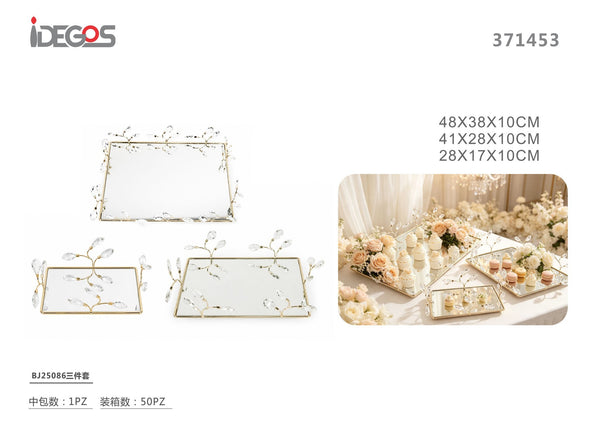 Set di tre vassoi decorativi rettangolari a specchio BJ25086