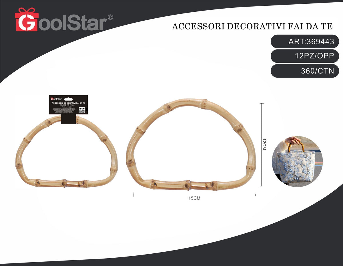 Manico per borsa GoolStar in legno effetto bambù, 15 × 12 cm