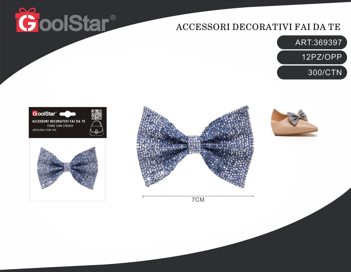 Fiocco decorativo con strass LH-0020-1, 7 cm, cinque colori