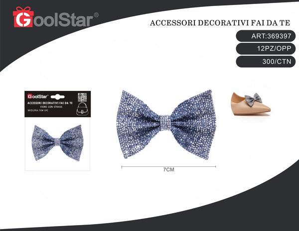 Fiocco decorativo con strass LH-0020-1, 7 cm, cinque colori