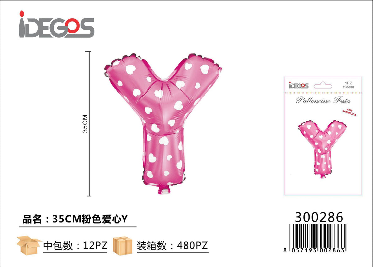 Palloncino Lettere 35cm Puntini Cuore Rosa Y