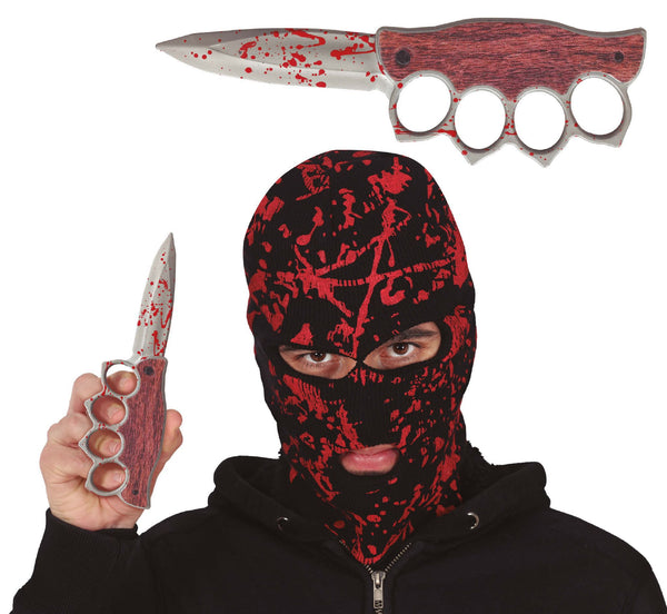Coltello finto da travestimento con impugnatura ad anelli, 20 cm