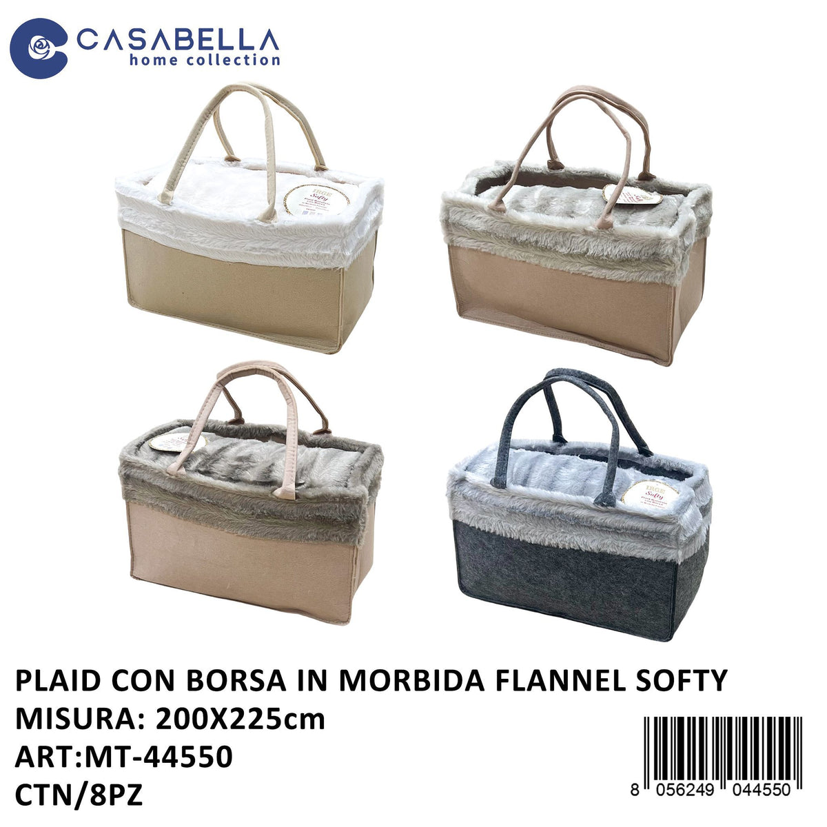 Plaid con Borsa in Morbida Flannel 200X225 Softy